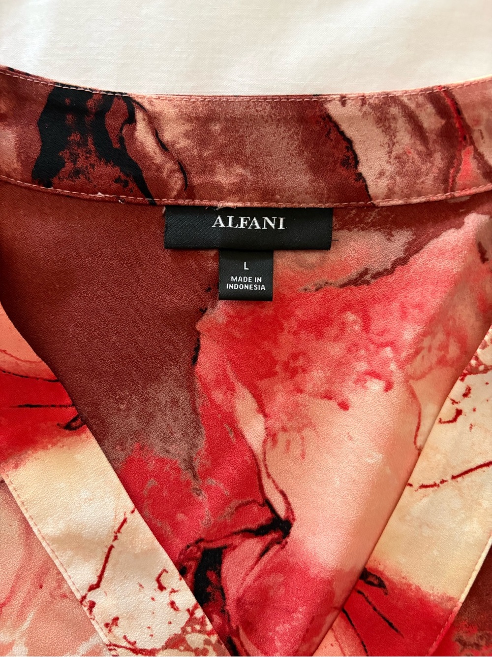 Alfani Red Marble-Print V-Neck Tie-Sleeve Blouse - Picture 3 of 6